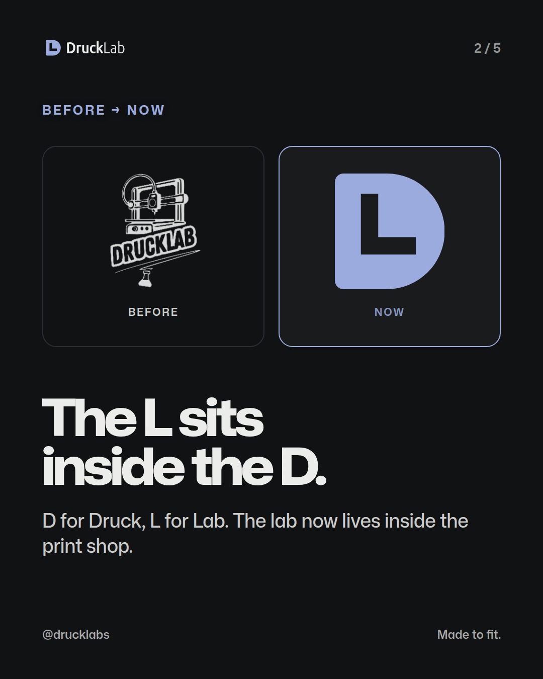 Before and now: the L sits inside the D