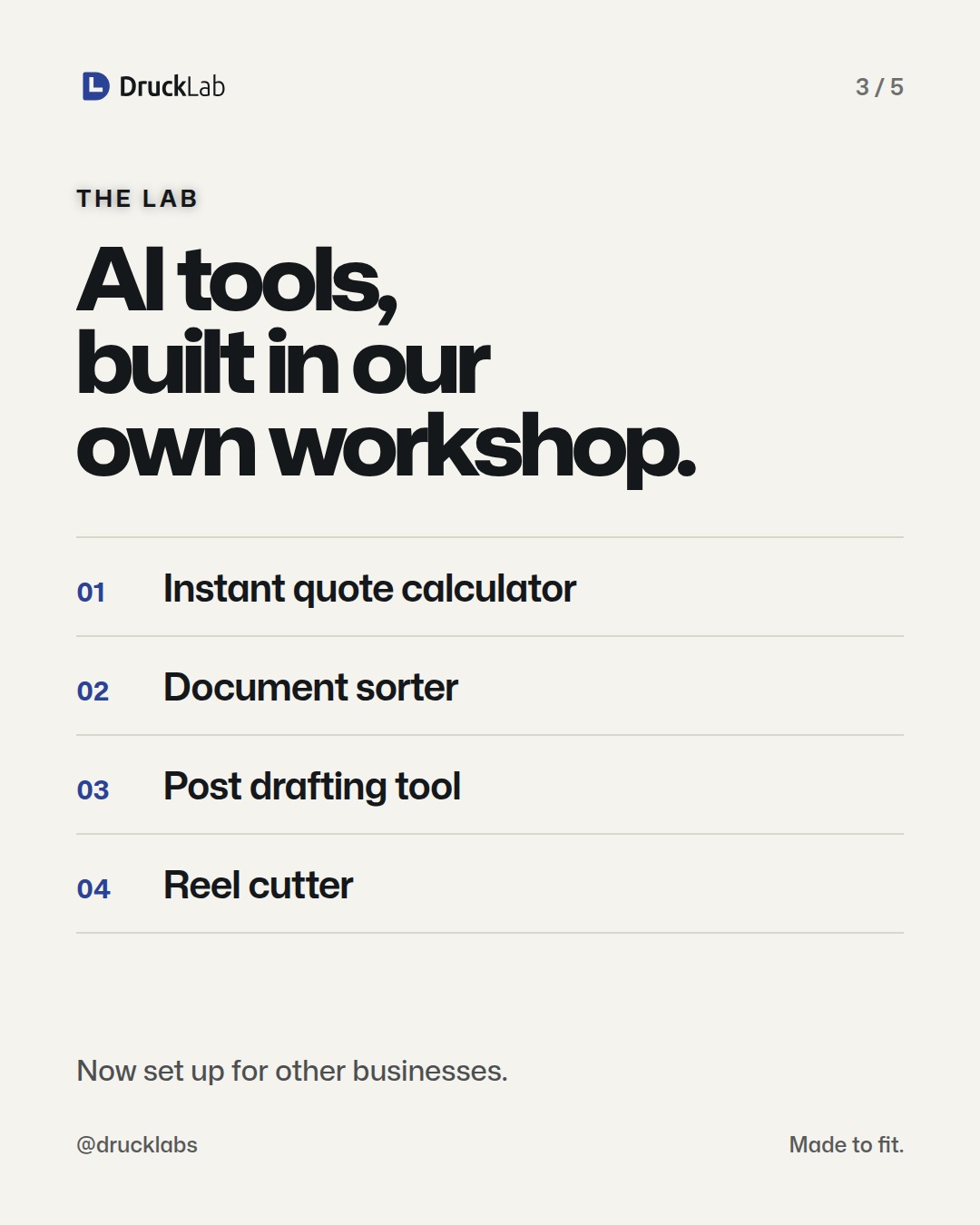 List of the four tools built in the workshop